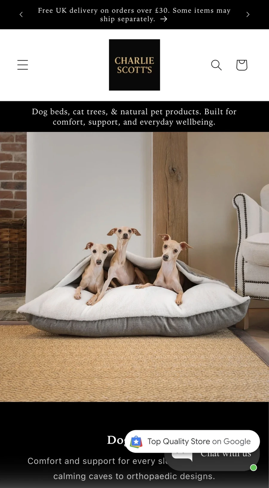 Charlie Scott’s mobile ecommerce homepage